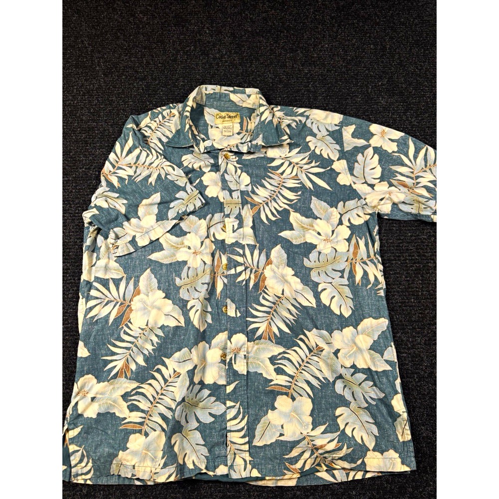 Cooke Street Honolulu Mens L Hawaiian Aloha Shirt Blue Floral 100% Cotton
